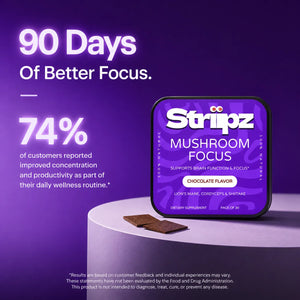 Mushroom Focus Strips – 74% of customers reported improved concentration and productivity with Lion's Mane, Cordyceps, and Shiitake for brain function and focus support