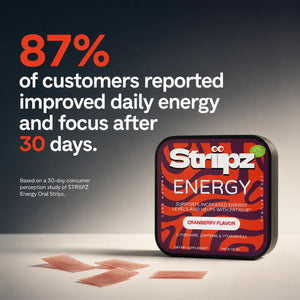 Energy Strips – 87% of customers reported improved daily energy and focus after 30 days with L-Theanine, Caffeine, and Vitamin B12 for sustained energy and fatigue support