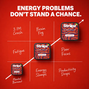 Energy Strips – solution for 3 PM crash, brain fog, fatigue, poor focus, energy slumps, productivity drops, and mental burnout with L-Theanine, Caffeine, and Vitamin B12