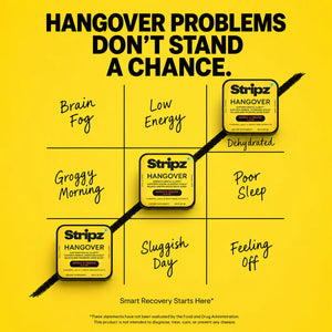 Hangover Relief Strips – solution for brain fog, low energy, groggy mornings, poor sleep, and feeling off with turmeric, amla, and grape seed extracts for smart recovery