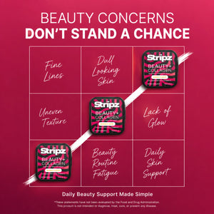 Beauty + Collagen Strips – solution for fine lines, dull skin, and skin fatigue with collagen peptides and Vitamin E for healthy skin support and daily beauty routine