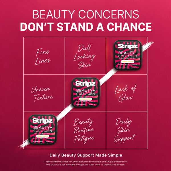 Beauty + Collagen Strips – solution for fine lines, dull skin, and skin fatigue with collagen peptides and Vitamin E for healthy skin support and daily beauty routine