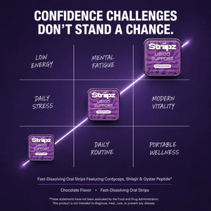 Libido Support Strips – 95% of customers chose daily confidence support. Cordyceps, Shilajit, and Oyster Peptide support normal sexual function, daily vitality, and stamina. Fast-dissolving, chocolate-flavored oral strips – no water needed.*