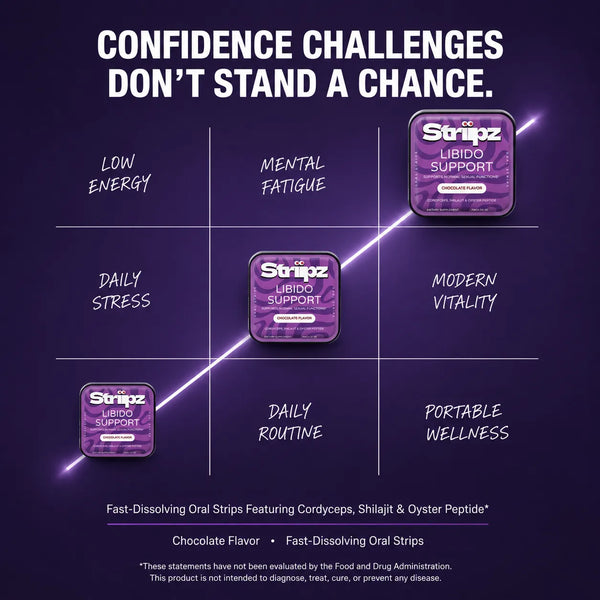 Libido Support Strips – 95% of customers chose daily confidence support. Cordyceps, Shilajit, and Oyster Peptide support normal sexual function, daily vitality, and stamina. Fast-dissolving, chocolate-flavored oral strips – no water needed.*