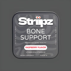 Bone Support Strips – Vitamin D3 and K2 oral strips for bone health support, promotes bone density, raspberry flavor, 30-count dietary supplement