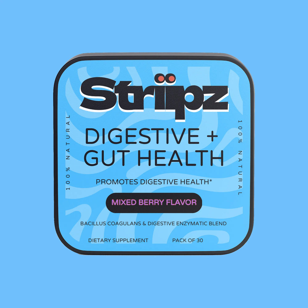 Digestive + Gut Health Strips – Bacillus Coagulans probiotics and digestive enzyme blend oral strips for bloating relief and digestive comfort, mixed berry flavor, 30-count