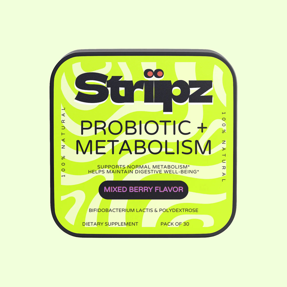 Probiotic + Metabolism Strips – 10 billion CFU Bifidobacterium lactis and prebiotic fiber oral strips for digestive wellness and metabolic support, mixed berry flavor, 30-count dietary supplement
