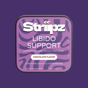 Libido Support Strips – Cordyceps, Shilajit and Oyster Peptide oral strips for daily vitality, stamina and normal sexual function, chocolate flavor, 30-count dietary supplement