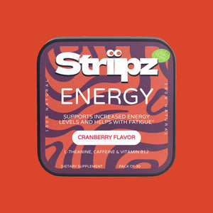 Energy Strips – L-Theanine, Caffeine and Vitamin B12 oral strips for sustained energy, focus and fatigue support, cranberry flavor, 30-count dietary supplement