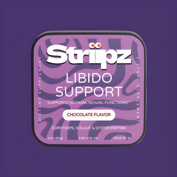 Libido Support Strips packaging – chocolate-flavored oral strips for natural male vitality