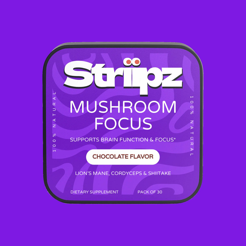 Mushroom Focus Strips – Lion's Mane, Cordyceps and Shiitake oral strips for brain function, mental clarity and focus, chocolate flavor, 30-count dietary supplement