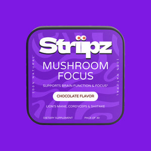 Mushroom Focus Strips – Lion's Mane, Cordyceps and Shiitake oral strips for brain function, mental clarity and focus, chocolate flavor, 30-count dietary supplement