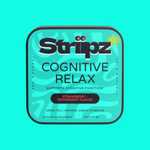 Cognitive Relax Strips – L-Theanine, GABA and Vitamin B6 oral strips for calm focus and mental clarity, strawberry-peppermint flavor, 30-count dietary supplement
