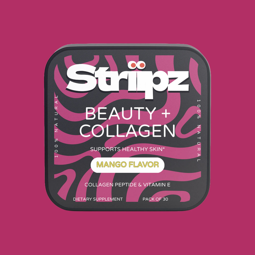 Beauty + Collagen Strips – fast-dissolving collagen peptides with Vitamin E for healthy skin support and daily glow, mango flavor, 30-count