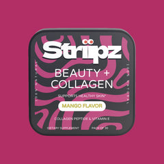 Beauty + Collagen Strips – fast-dissolving collagen peptides with Vitamin E for healthy skin support and daily glow, mango flavor, 30-count