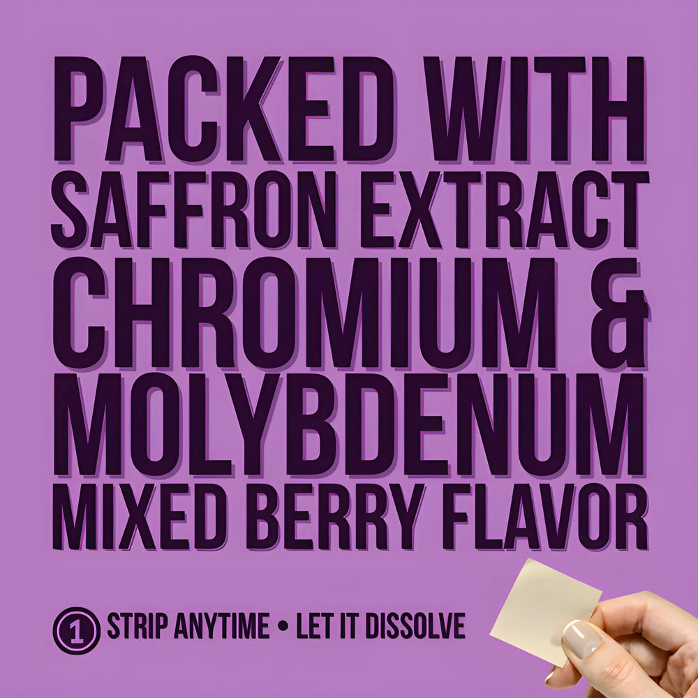 Appetite Balance and Weight Support Strips – saffron extract chromium oral strips for appetite control and metabolism support, mixed berry flavor, 30-count packaging