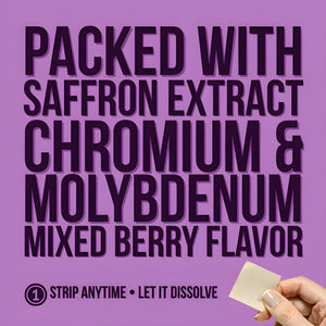 Appetite Balance and Weight Support Strips ingredients – packed with saffron extract, chromium, and molybdenum for metabolism support and appetite control