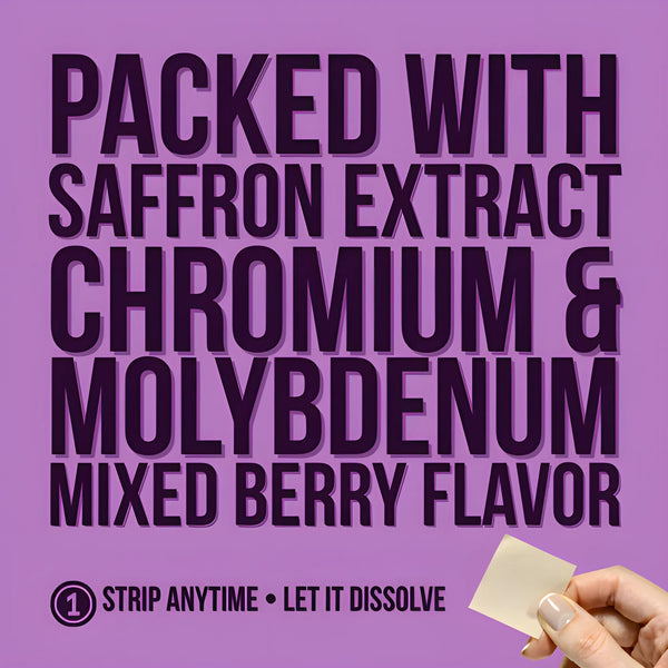 Appetite Balance and Weight Support Strips ingredients – packed with saffron extract, chromium, and molybdenum for metabolism support and appetite control