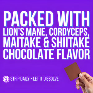 Mushroom Focus Strips ingredients – packed with Lion's Mane, Cordyceps, Maitake, and Shiitake for brain function support, mental clarity, and sustained focus