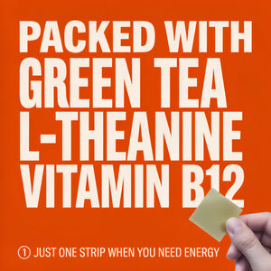 Energy Strips ingredients – packed with Green Tea L-Theanine, Caffeine, and Vitamin B12 for sustained energy, focus, and mental clarity without the crash