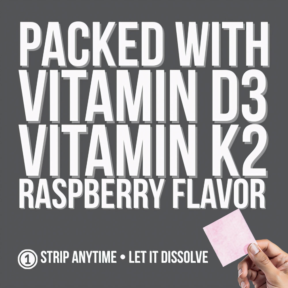 Bone Support Strips – Vitamin D3 and K2 oral strips for bone health support, promotes bone density, raspberry flavor, 30-count dietary supplement