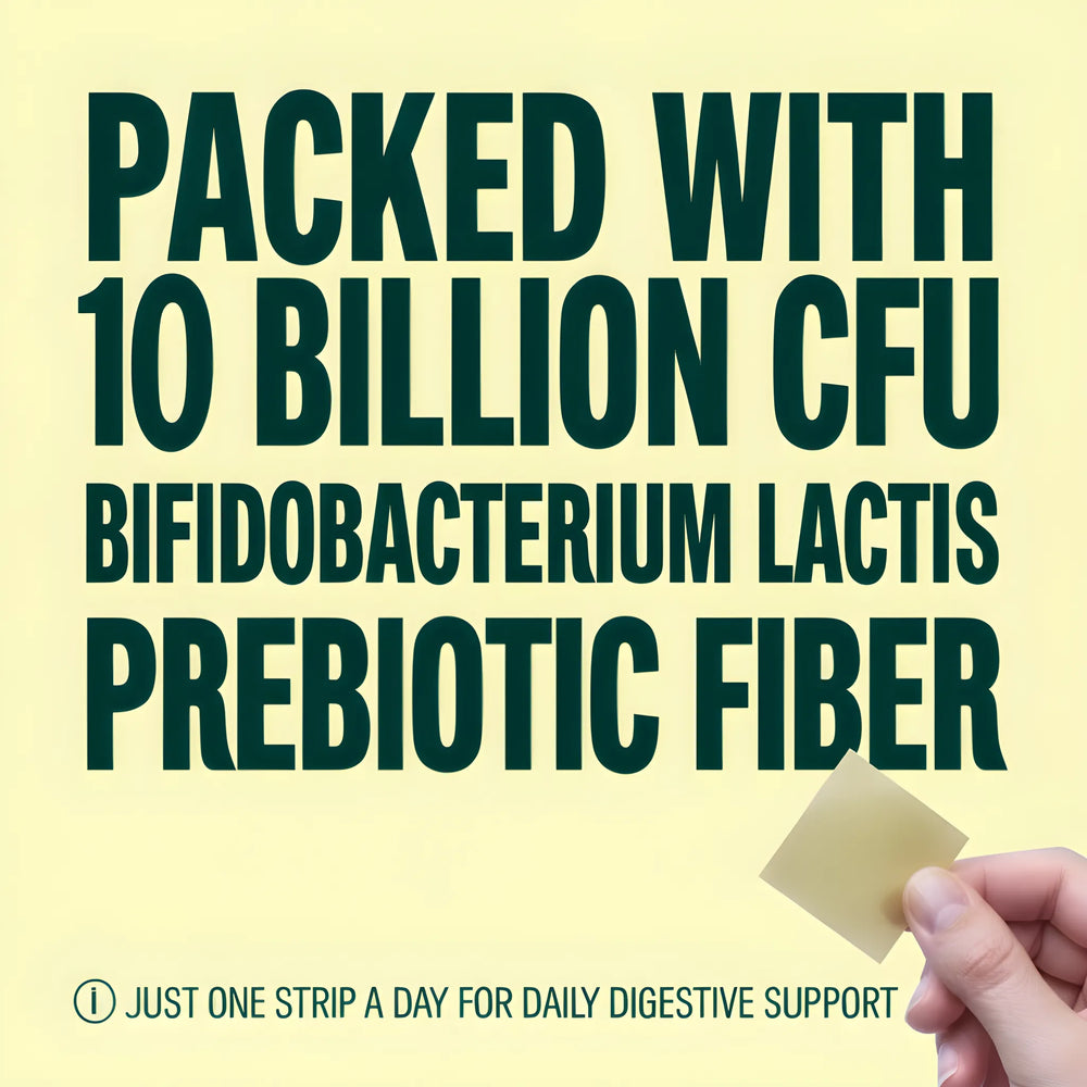Probiotic + Metabolism Strips – 10 billion CFU Bifidobacterium lactis and prebiotic fiber oral strips for digestive wellness and metabolic support, mixed berry flavor, 30-count dietary supplement