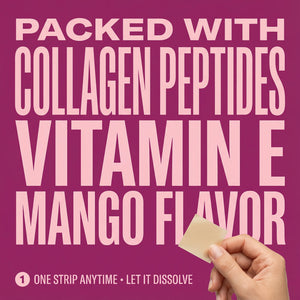 Beauty + Collagen Strips ingredients – packed with collagen peptides and Vitamin E for skin health, antioxidant support, and daily beauty routine