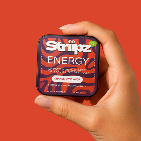 Energy Strips – L-Theanine, Caffeine and Vitamin B12 supplement for increased energy levels and fatigue support, cranberry flavor, 30 oral strips