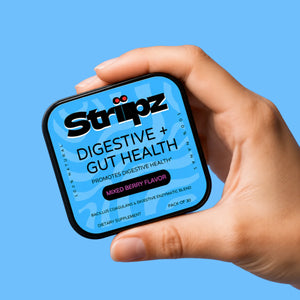 Digestive + Gut Health Strips – Bacillus Coagulans probiotics and digestive enzyme blend for digestive health support, mixed berry flavor, 30 oral strips