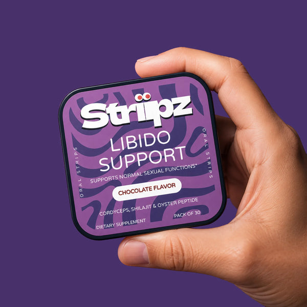 Libido Support Strips – Cordyceps, Shilajit and Oyster Peptide supplement for normal sexual function, vitality and stamina, chocolate flavor, 30 oral strips