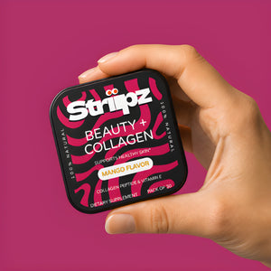 Striipz Beauty + Collagen Strips – oral dietary supplement with collagen peptides and Vitamin E for healthy skin support, mango flavor, 30 strips