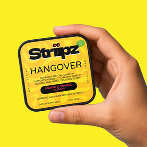 Hangover Relief Strips – turmeric, amla and grape seed extracts supplement for mental clarity, hydration support and sleep, mango-orange flavor, 30 oral strips