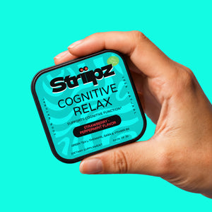 Cognitive Relax Strips – L-Theanine, GABA and Vitamin B6 supplement for cognitive function, calm focus, strawberry-peppermint flavor, 30 oral strips