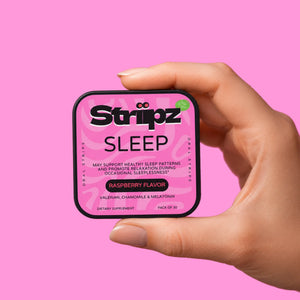 Sleep Aid Strips – melatonin, valerian and chamomile supplement for healthy sleep patterns and relaxation, raspberry flavor, 30 oral strips