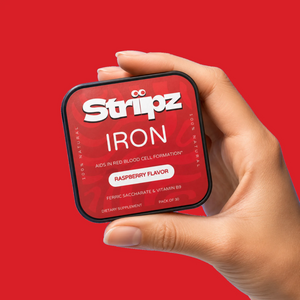 Iron Strips – 19mg gentle iron and folate supplement for red blood cell formation and energy support, raspberry flavor, 30 oral strips