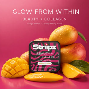 Glow From Within – Beauty + Collagen Strips with collagen peptides and Vitamin E for daily beauty ritual and healthy skin support, mango flavor