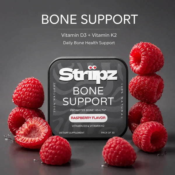 Bone Support – Vitamin D3 and K2 oral strips for daily bone health support, promotes bone health, raspberry flavor, 100% natural