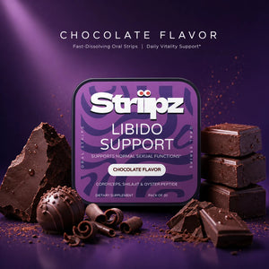 Libido Support Strips – chocolate flavor oral strips with Cordyceps, Shilajit, and Oyster Peptide for daily vitality, stamina, and normal sexual function – fast-dissolving, no water needed