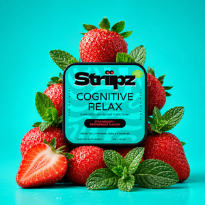 Cognitive Relax Strips – strawberry-peppermint flavor oral strips with L-Theanine, GABA, and Vitamin B6 for cognitive function support and calm focus