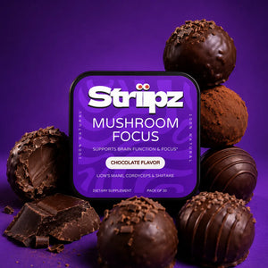 Mushroom Focus Strips – 100% natural chocolate flavor oral strips with Lion's Mane, Cordyceps, and Shiitake for brain function support and mental clarity