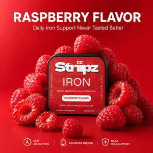 Iron Strips – raspberry flavor oral strips with 19mg gentle iron and folate for daily iron support, energy, and red blood cell formation – fast dissolving, no water needed