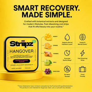 Smart recovery made simple – Hangover Relief Strips with turmeric, amla, and grape seed extracts for mental clarity support, normal hydration levels, restful sleep, fast-dissolving, no water needed, travel-friendly