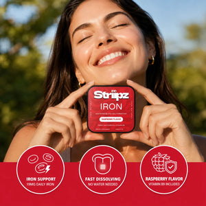 Iron Strips – iron support with 19mg gentle iron and folate for energy, red blood cell formation, and daily vitality – fast dissolving, raspberry flavor, no water needed