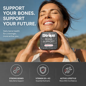 Support Your Bones – Bone Support Strips with Vitamin D3 and K2 for strong bones, active lifestyle, and daily bone health – raspberry flavor