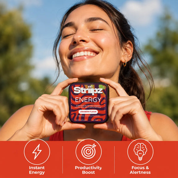 Energy Strips – instant energy, productivity boost, focus and alertness with L-Theanine, Caffeine, and Vitamin B12 for sustained energy without the crash