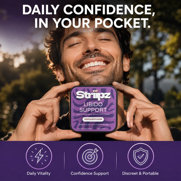 Libido Support Strips – daily confidence support with Cordyceps, Shilajit, and Oyster Peptide for vitality, stamina, and normal sexual function – discreet and portable