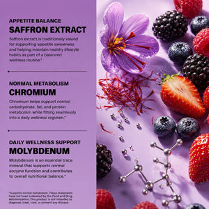 Appetite Balance and Weight Support Strips ingredient benefits – saffron extract for appetite balance, chromium for normal metabolism, molybdenum for daily wellness support