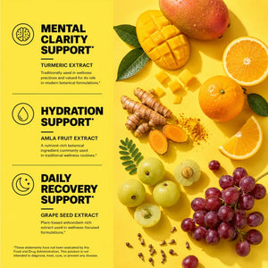 Hangover Relief Strips benefits – turmeric extract for wellness support, amla fruit extract for hydration support, grape seed extract for antioxidant recovery support