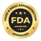 FDA approval seal with gold border and black center