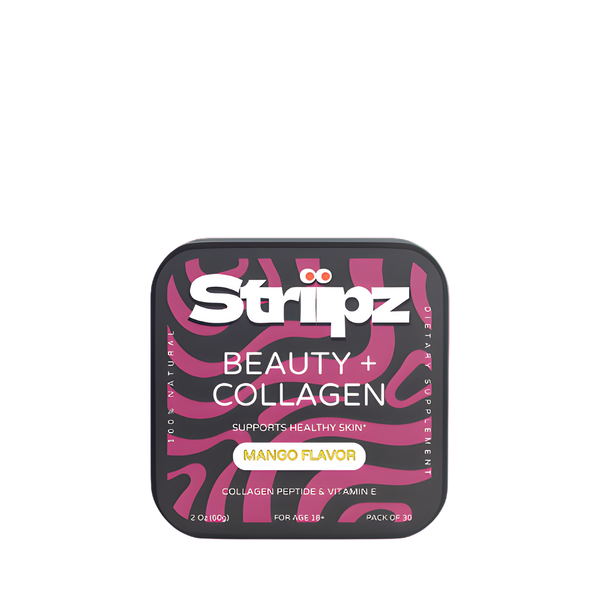 Strippz Beauty + Collagen supplement packaging on a white background